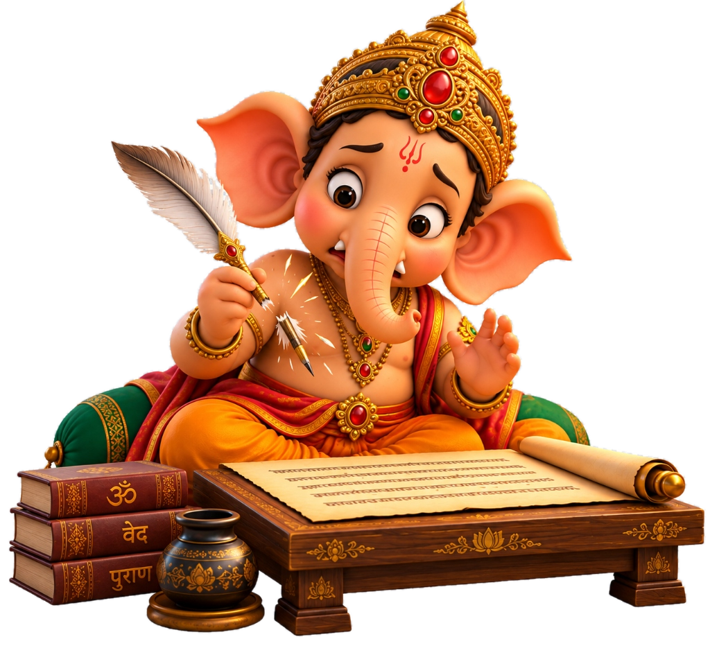 Ganesha with Broken Feather Pen in Right Hand