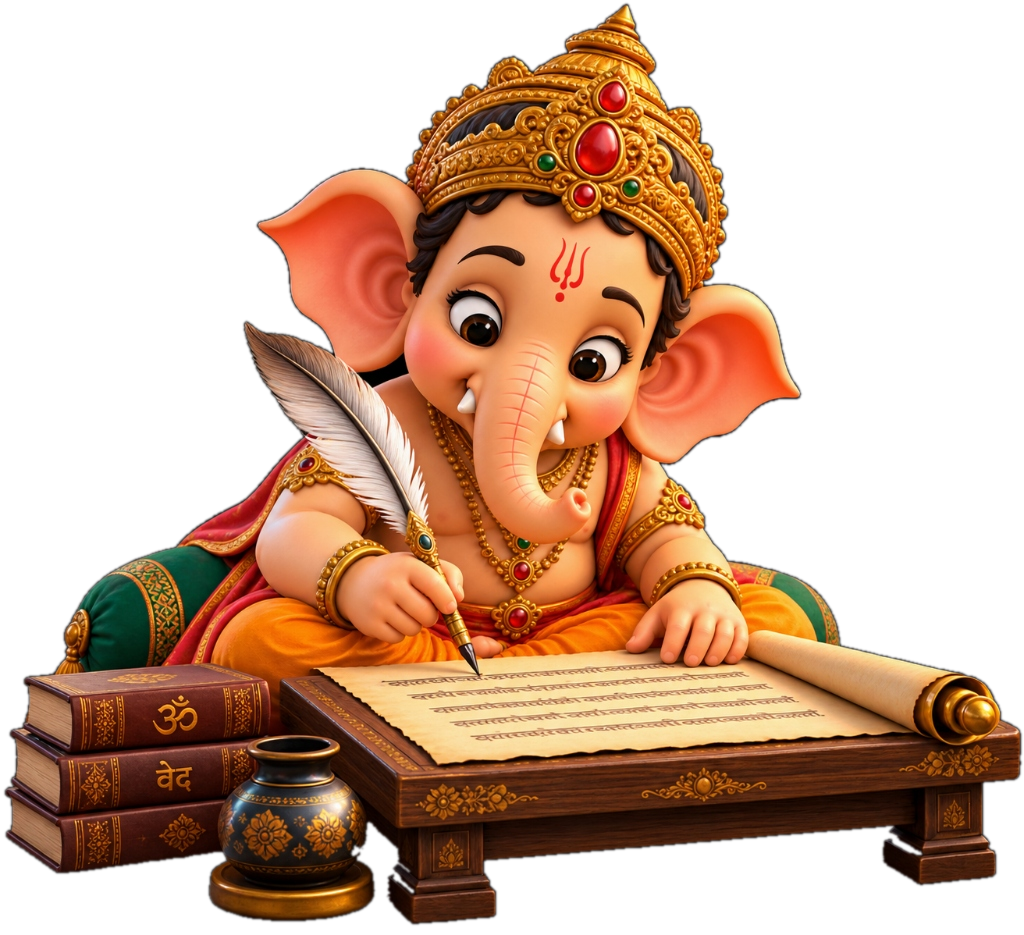 Ganesha Writing with Feather Pen in Right Hand