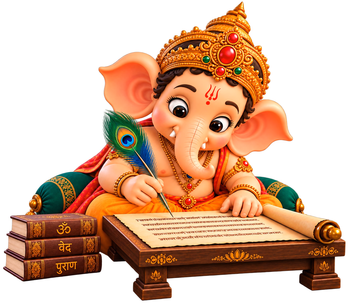 Ganesha Writing with Peacock Feather