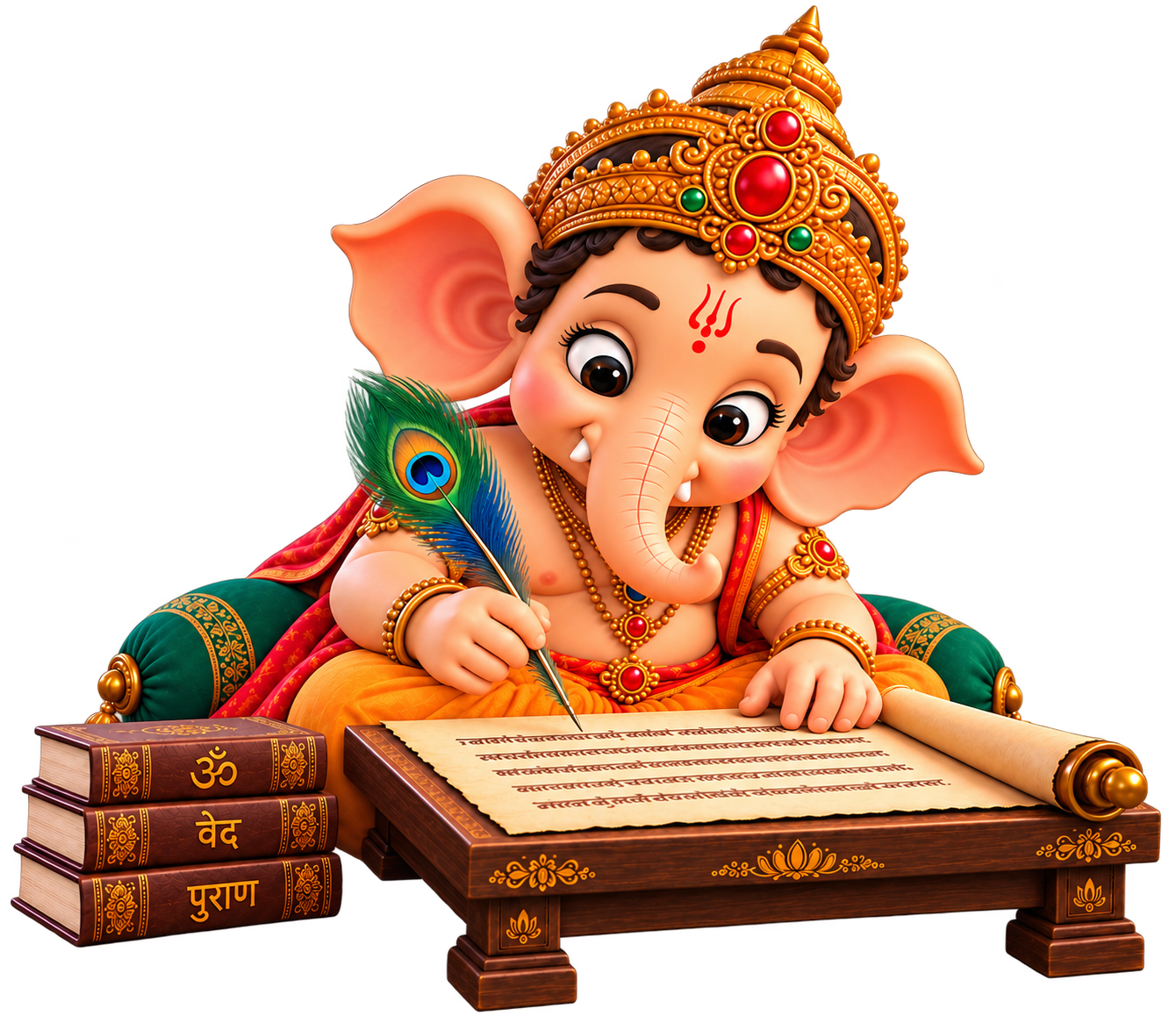 Ganesha Writing with Peacock Feather