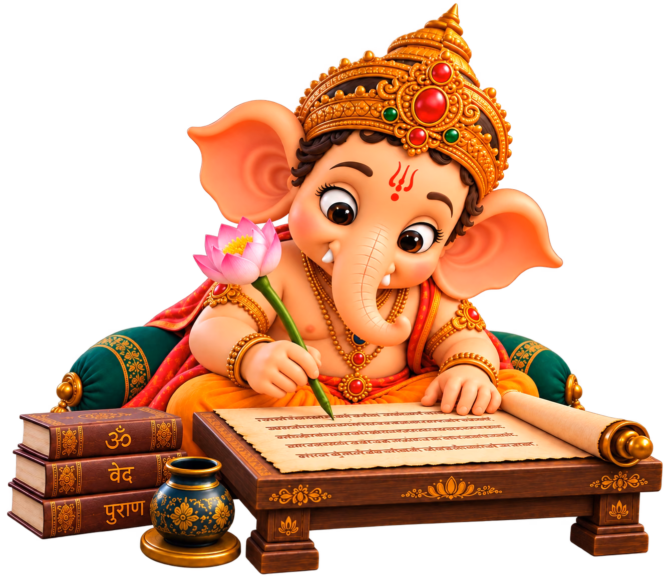 Ganesha Writing with Lotus Stem