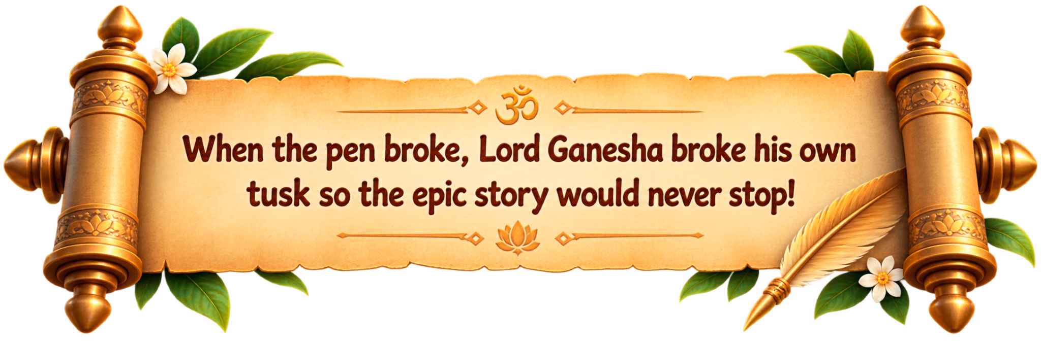 When the pen broke, Lord Ganesha broke his own tusk so the epic story would never stop!